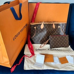 HOLIDAY SALE! Never Full MM Monogram Red Cherry Cerise Louis Vuitton Canvas Bag